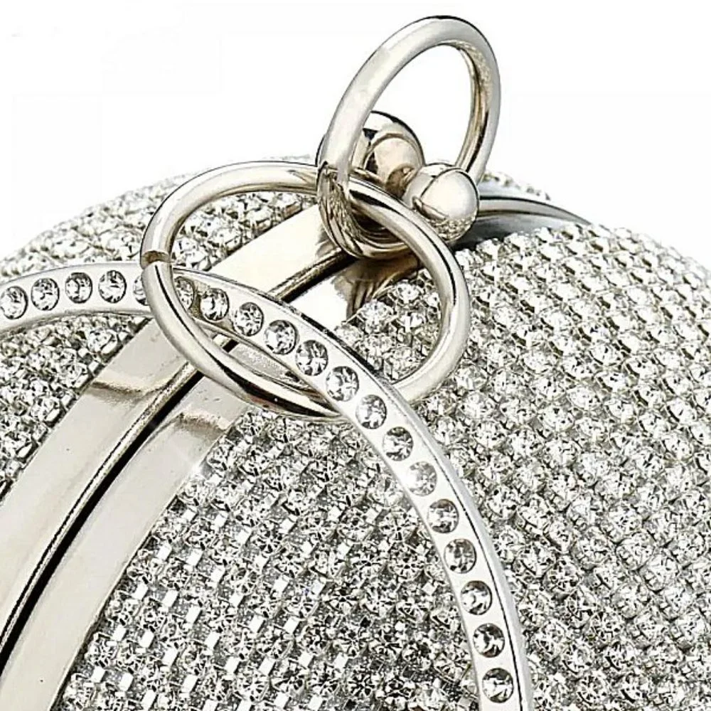 NWT Sparkling Bling Swarovski Crystal Rhinestone Round Ball Purse: Silve… - Picture 8 of 14